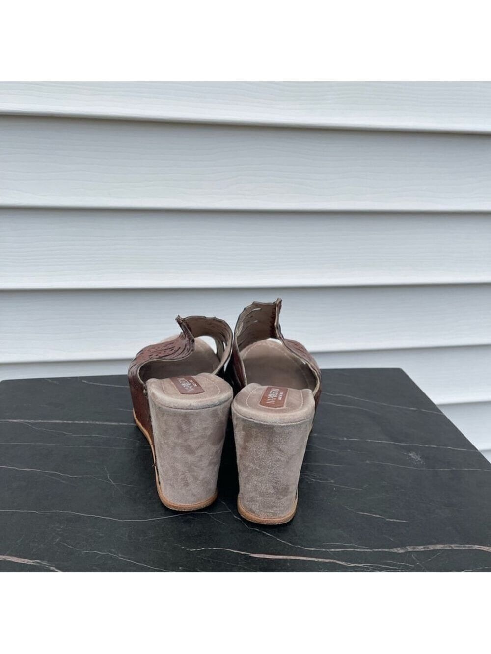 NAPOLEONI women platform wedge sandals mules brown leather Sz 38 - Picture 5 of 16